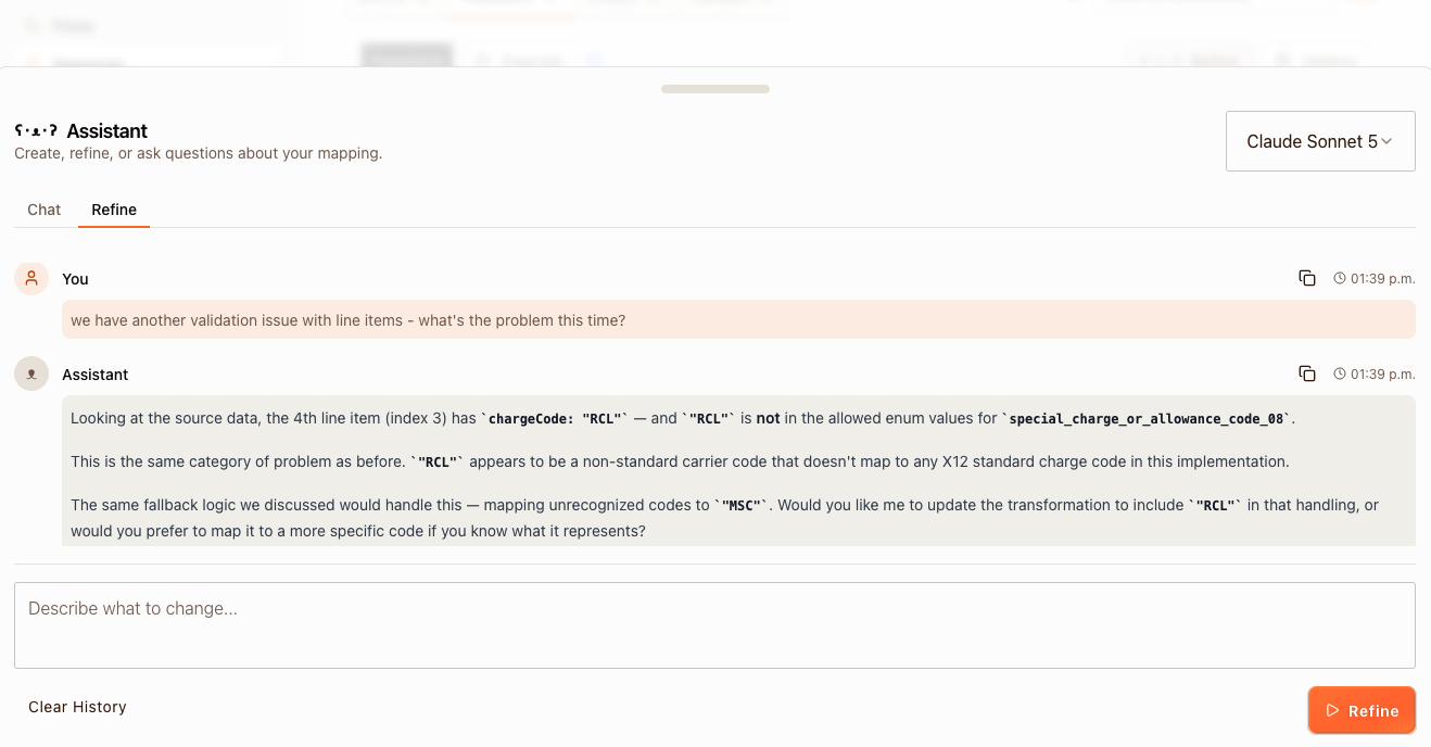 Mapping assistant explaining a validation error
