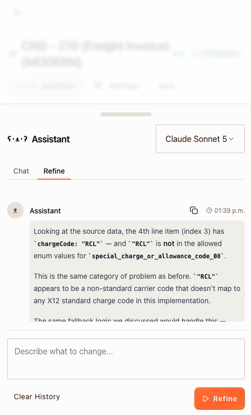 Mapping assistant explaining a validation error
